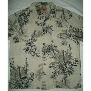 Havana Jacks Cafe Mens Palm Leaves Pineapple Blue Silk Hawaiian Shirt Size XL